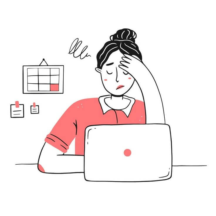 Frustration At Work Professional Burnout Syndrome The Tired Exhausted Girl Holds Her Head In Line Style The Woman Does Not Have Time For The Deadline Vector Concept Illustration 2