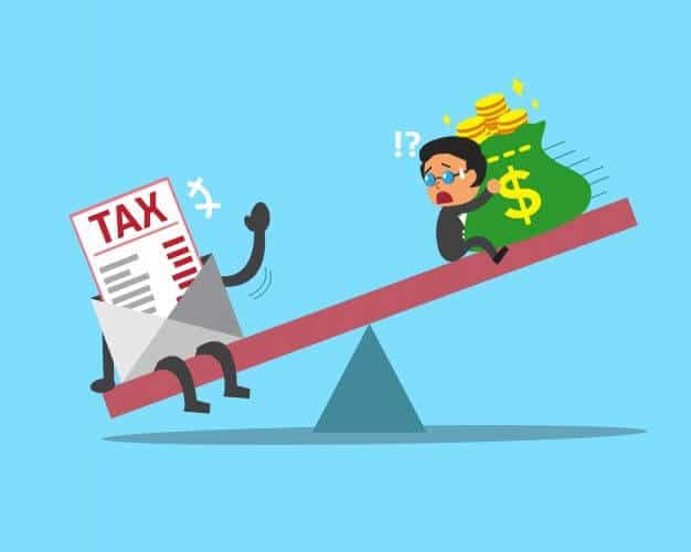 Escala De Desenhos Animados Entre Empresario E Imposto Vetor Premium 2